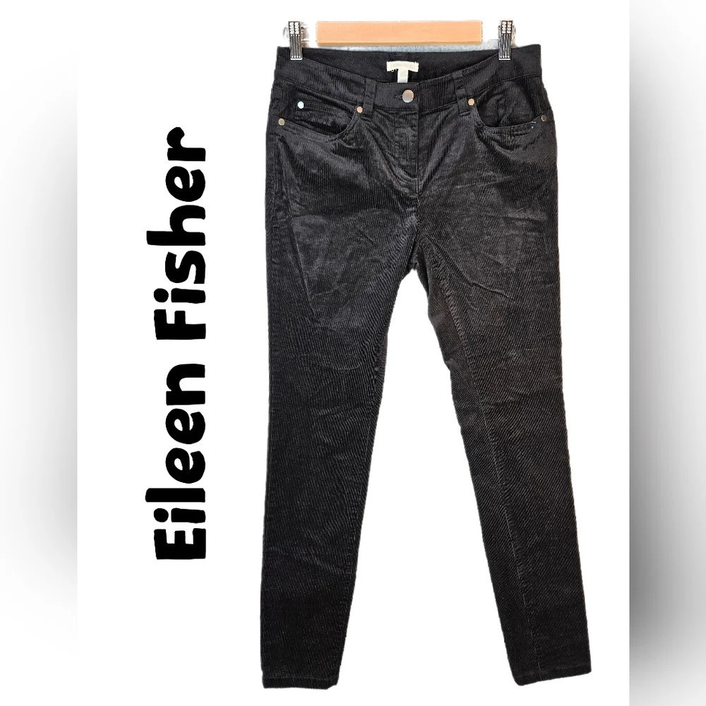 Eileen Fisher Womens Black Corduroy Skinny Leg Pants Sz 4 Career wear